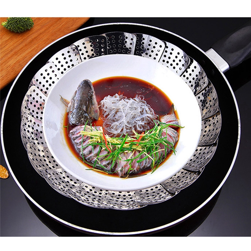 Rổ Hấp Thức Ăn / Rau Củ Quả Hình Cánh Hoa Bằng Thép Không Gỉ Có Thể Gấp Gọn Cho Nhà Bếp