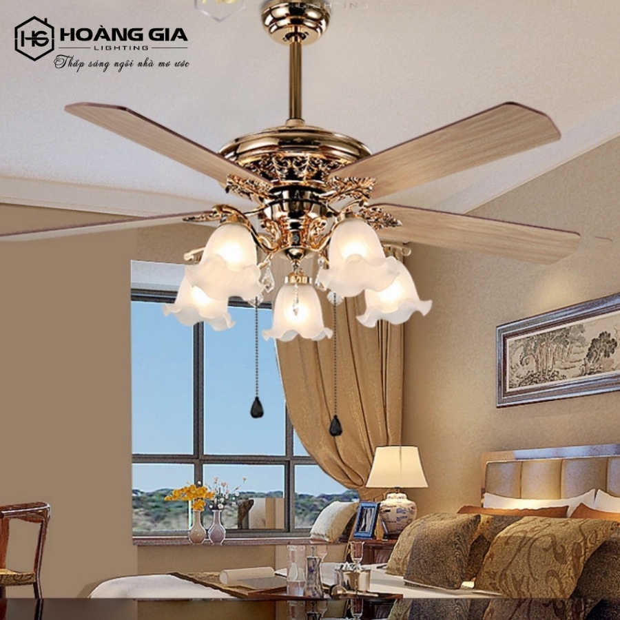 Quạt Trần Đèn - STD02 Cánh Gỗ Cổ Điển - Trang Trí, Làm Mát Và Chiếu Sáng Phòng Khách, Phòng Ngủ - HG Shop