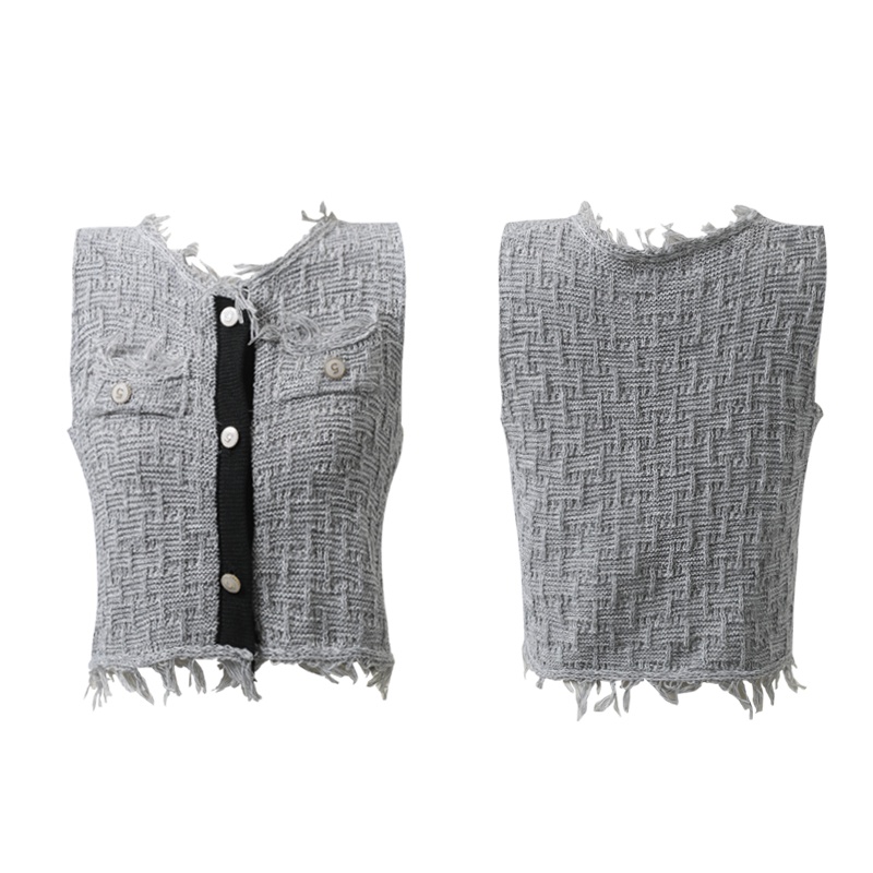 QKOOLE  Áo Dệt Kim Sát Nách Cổ Tròn Phong Cách Hàn Quốc Cho Nữ