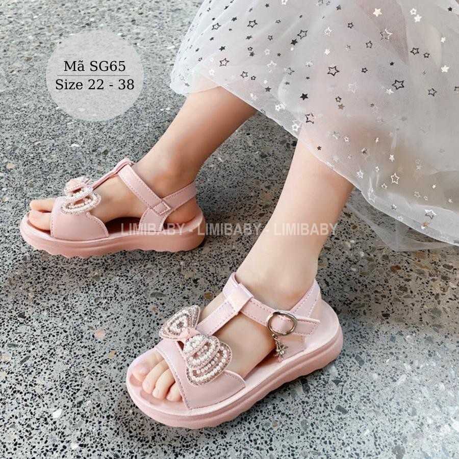 Sandal bé gái quai ngang gắn nơ xinh xắn dễ thương cho trẻ em mầm non tiểu học 1 -12 tuổi đi học đi biển thời trang SG65