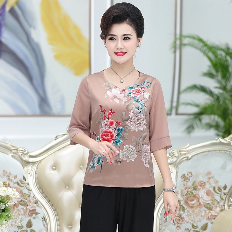 Áo lụa trung niên nữ nhẹ thoáng mát quà tặng ý nghĩa cho mẹ