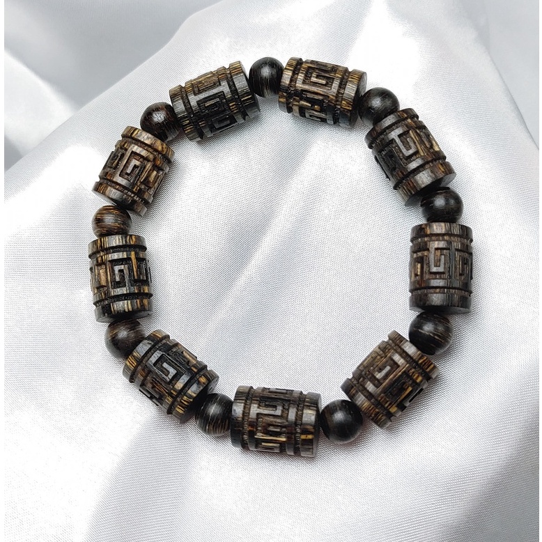 Vòng tay Trầm Hương đơn Khắc chữ - Thiên Mộc An - Trầm Sánh Đốt trúc - An nhiên, Thịnh vượng