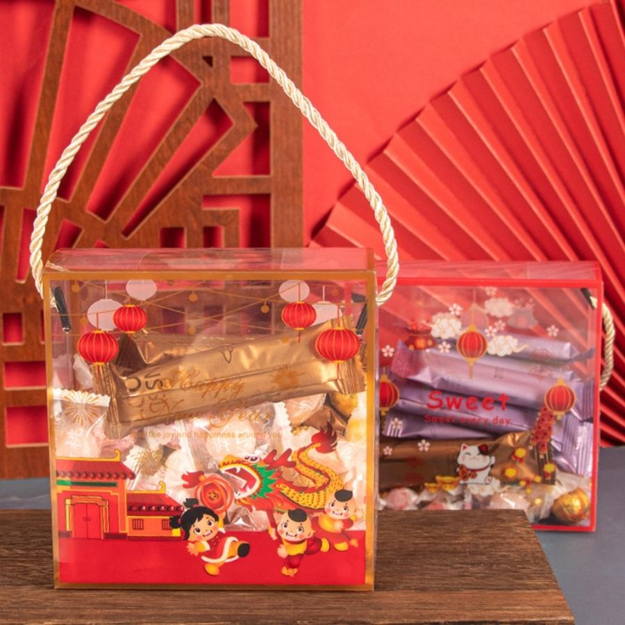 Hộp quà Tết Trung Thu Đựng Bánh Quy Cookies MICA Trong Suốt Quà Tặng Có Dây Quai Phụ Kiện Trang Trí