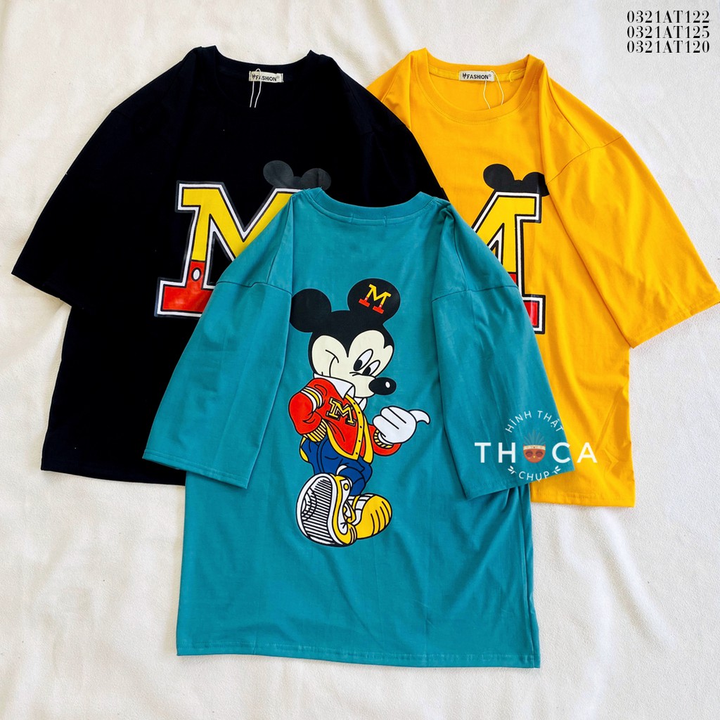 Áo thun oversize unisex tay lỡ THOCA HOUSE họa tiết chuột mickey, màu sắc đa dạng, năng động, phối đồ dễ dàng