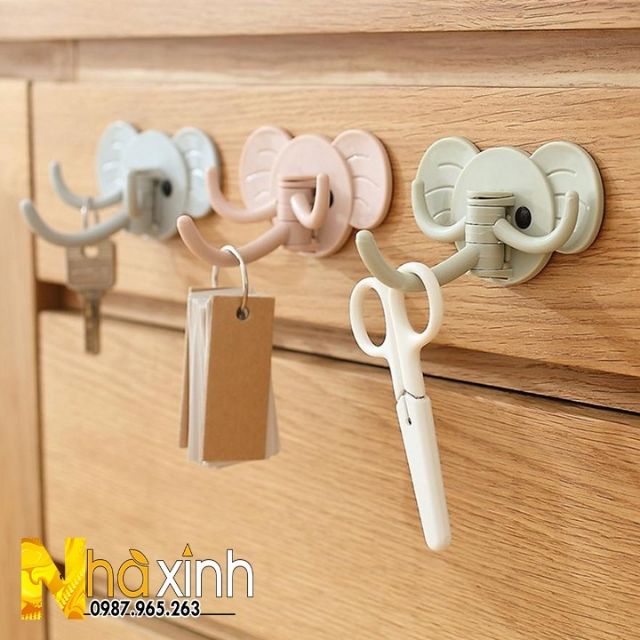 Bộ 3 móc dán con voi / Móc treo đồ con voi