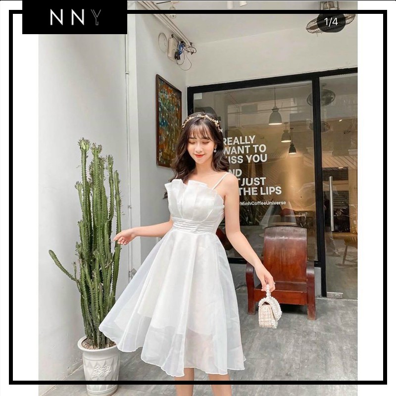 Váy trắng xếp ly ngực con sò dáng xòe CHAMY DRESS - V024