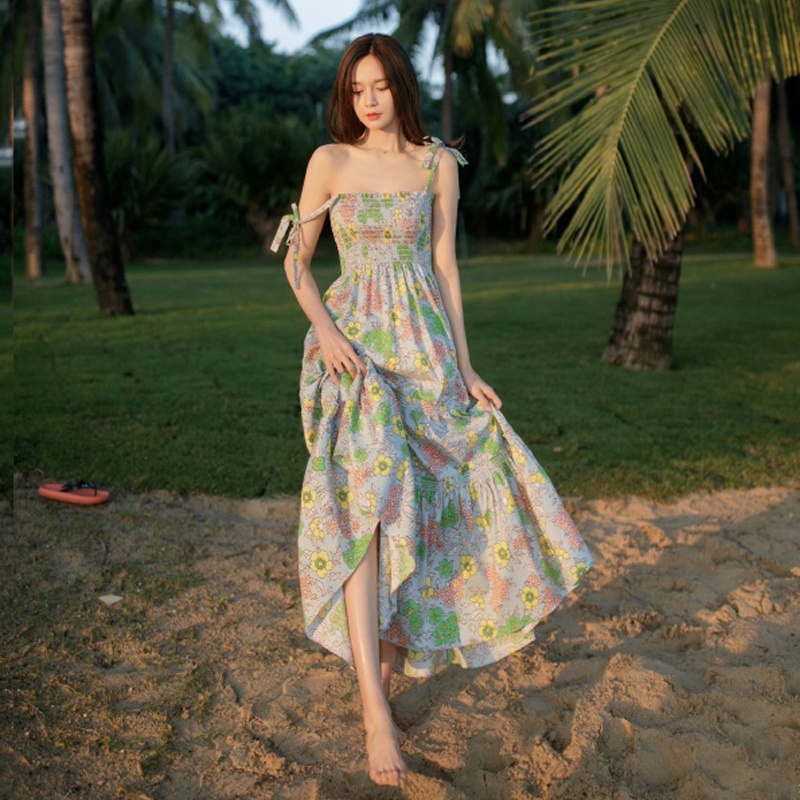 Jane Váy hoa sling dress mùa hè cổ tích bên bờ biển