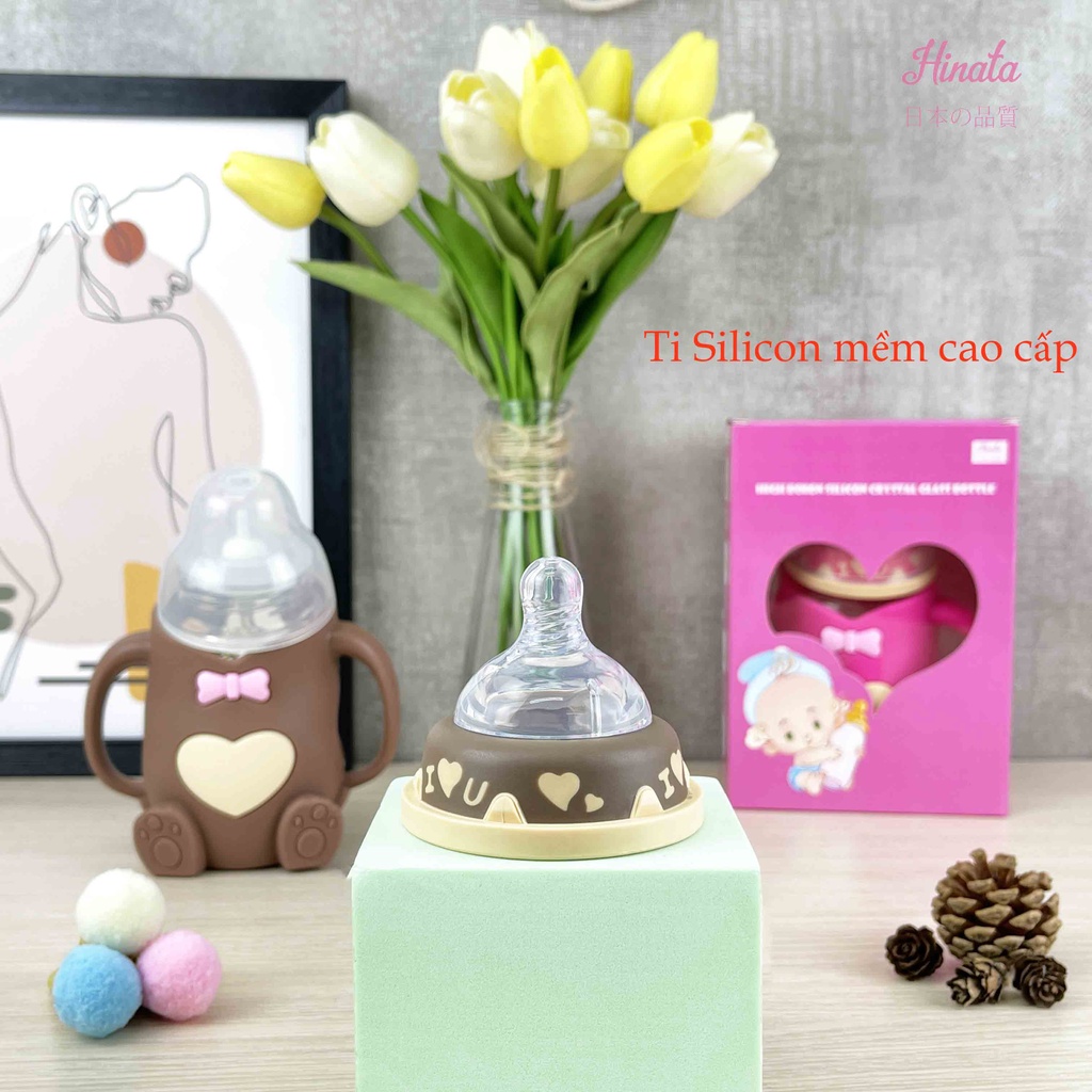Bình sữa thủy tinh chống sặc HINATA - Giúp bé dễ cầm và dễ bú ở mọi tư thế BS01