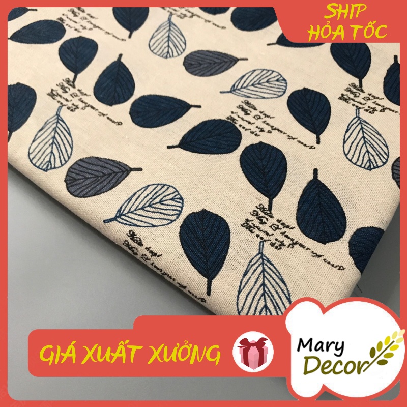 Vải linen họa tiết Lá Bodhi xanh tím V-E05