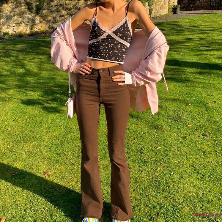 OKDK-Women´s Trousers High Waisted Stretch Flared Pants Vintage Solid Color Jeans