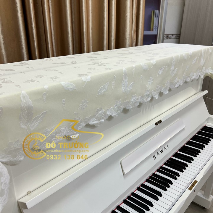 Khăn phủ đàn Piano ren trắng họa tiết chiếc lá đẹp tinh tế