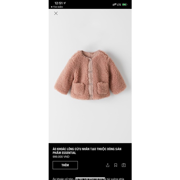 Áo khoác lông zara xuất dư xịn màu hồng cho bé