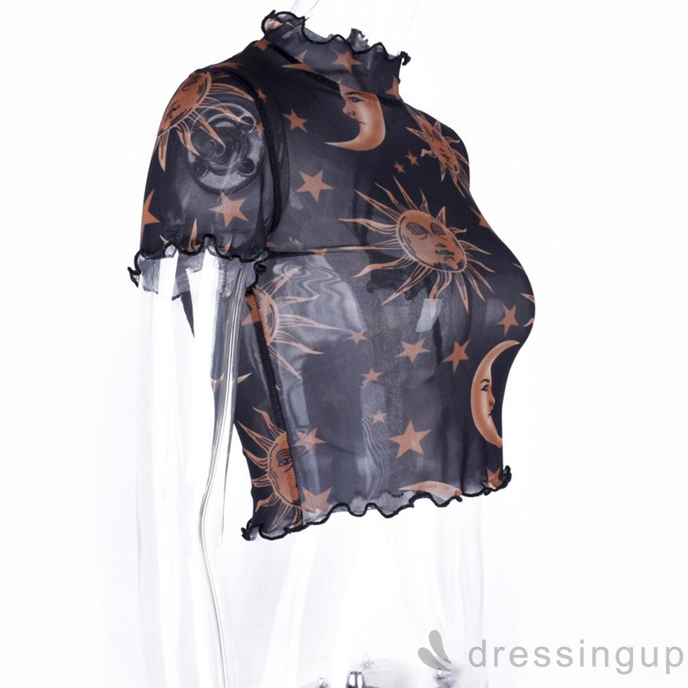 Áo croptop tay ngắn xuyên thấu thời trang mới cho nữ