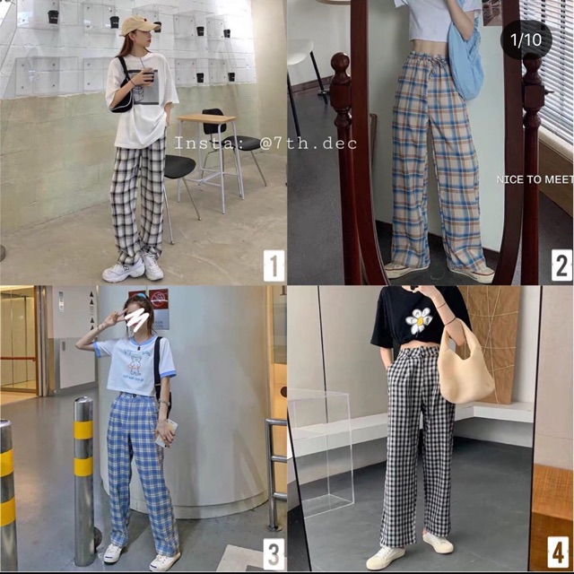 Quần vải hoạ tiết kẻ