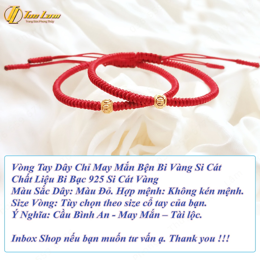 Vòng tay may mắn chỉ đỏ bện handmade charm bi bạc si cát màu vàng hợp mệnh - Tuệ Lâm