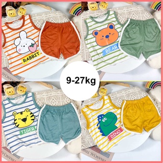 [Minky mom] Bộ Thun Lạnh Ba Lỗ Cho Bé Trai Bé Gái 8-19kg -BL-IN23 Áo Kẻ Sọc In Động Vật Chất Vải Thoáng Mát