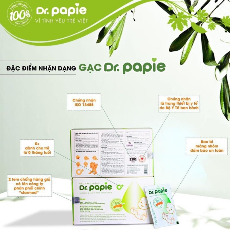 Hộp 30 Gạc rơ lưỡi vệ sinh răng miệng an toàn cho Bé - Dr.Papie (Hàng Việt Nam Chất Lượng Cao)