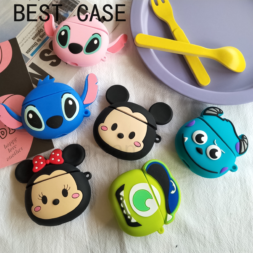Vỏ bảo vệ hộp sạc tai nghe bằng silicon họa tiết hoạt hình 3D dễ thương thích hợp cho Airpods 2