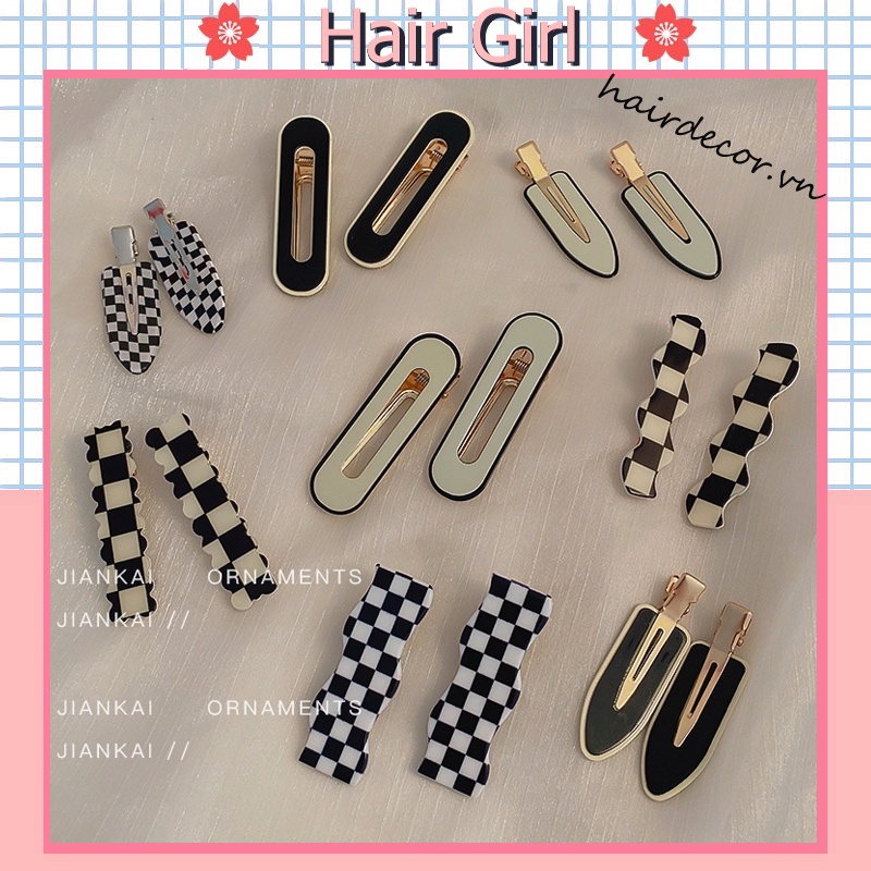 2 Kẹp tóc họa tiết caro đơn giản phong cách Hàn Quốc sành điệu