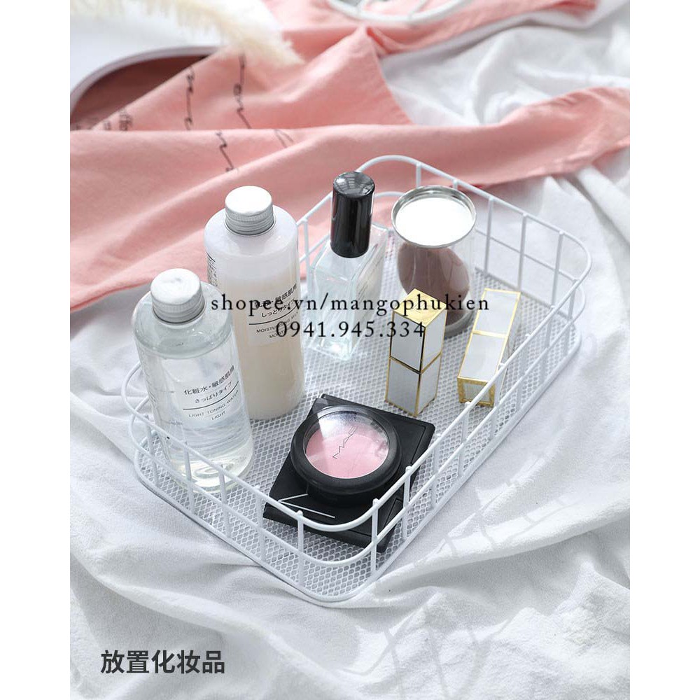 Khay rổ sắt đựng đồ mỹ phẩm phong cách Hàn Quốc xinh xắn sang trọng