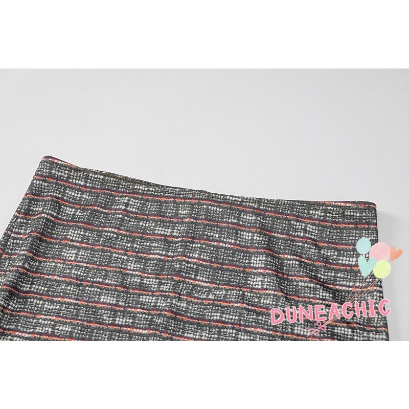 DUNEA Set Áo Thun Lửng Tay Dài Hở Lưng 2 Dây + Chân Váy Dài Thời Trang Nữ