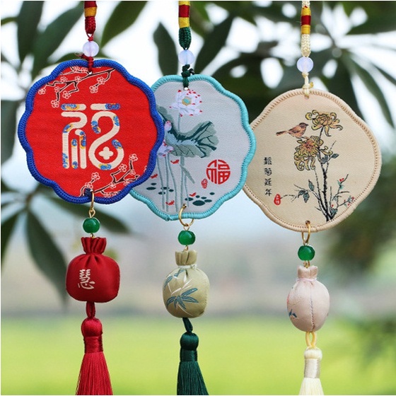 Túi Hương Bình An Cầu Phúc Thêu Họa Tiết Cổ Trang Tua rua