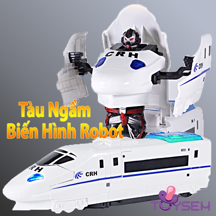 Đồ chơi tàu ngầm biến hình robot siêu nhân có đèn và nhạc cho trẻ em từ 3 tuổi - Quà tặng sinh nhật cho bé