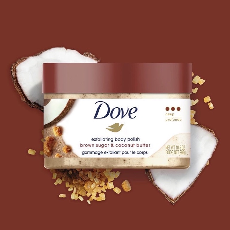 TẨY TẾ BÀO CHẾT DOVE ĐƯỜNG NÂU &amp; BƠ DỪA [HÀNG NHẬP MỸ]