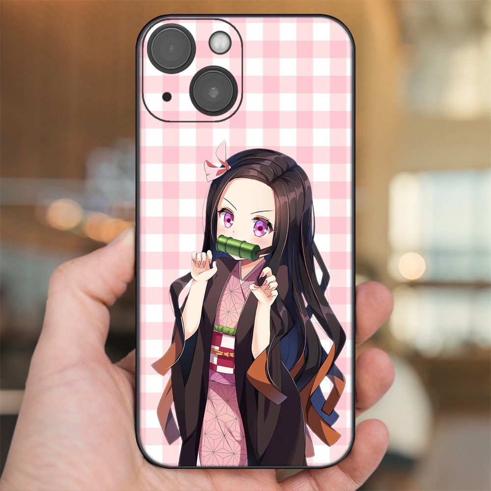 Ốp lưng iPhone 13 dẻo đen cạnh vuông in hình Nezuko Kimetsu no Yaiba