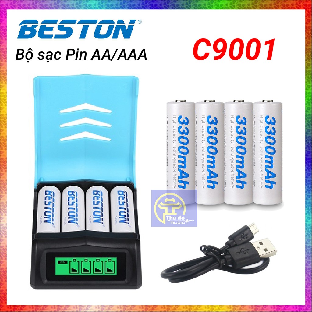 {Chính hãng} Bộ sạc pin đa năng AA/AAA Beston C9001 sạc nhanh có màn LCD báo dung lượng pin - Có bán kèm pin sạc Beston