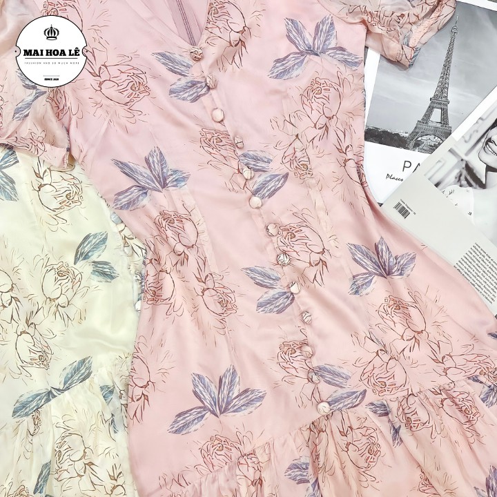 Váy đầm hoa vải tơ cổ V 👗𝐌𝐀̂̃𝐔 𝐇𝐎𝐓 𝐍𝐇𝐀̂́𝐓👗Thời trang nữ đi dạo đi chơi đi biển cao cấp Full size S M L