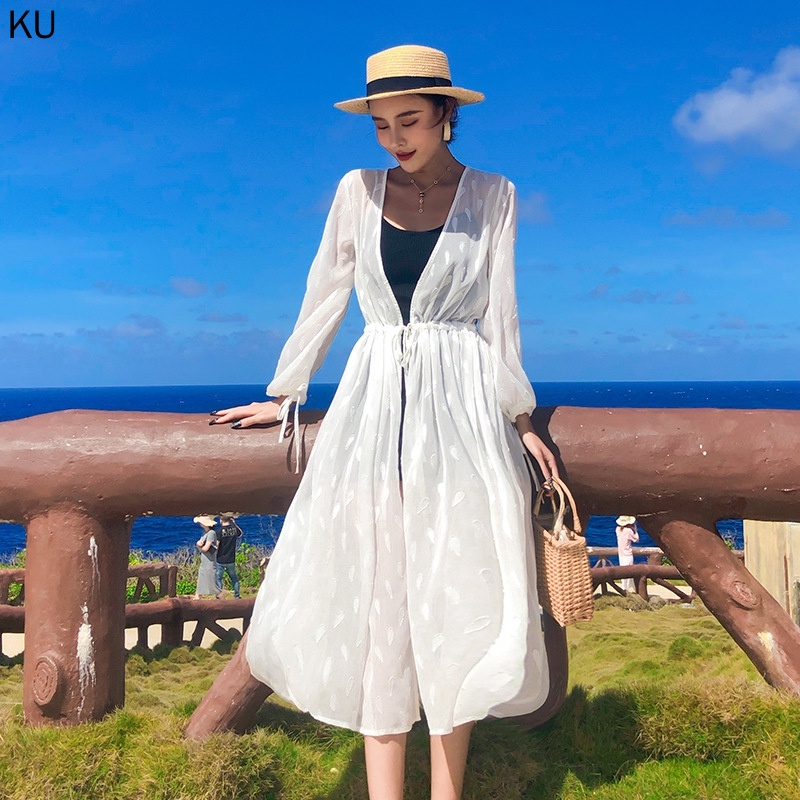 Áo khoác cardigan chiffon tay dài chống nắng thời trang đi biển mùa hè cho nữ
