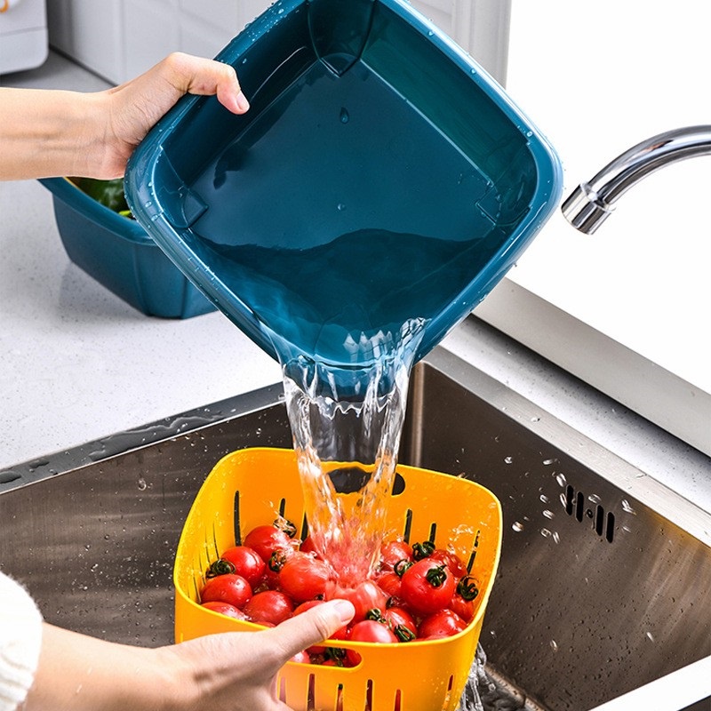 Bộ Rổ Nhựa Vuông Kèm Chậu Có Nắp Đậy Nhựa ABS Cao Cấp