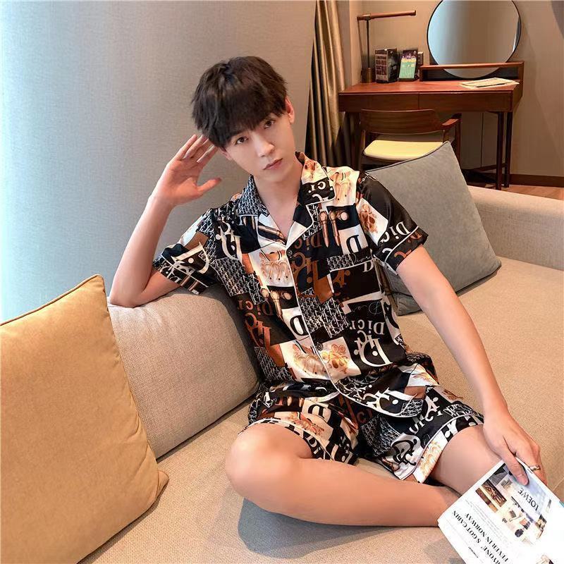 Men's Summer Pajamas Silk Short Sleeve Slim Shorts Fertilizer Large Size Men's Cartoon Youth Student Home Service Suit | BigBuy360 - bigbuy360.vn