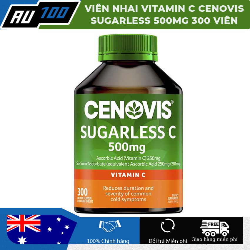 [CHÍNH HÃNG] Viên Nhai Vitamin C Cenovis Sugarless 500mg 300 Viên - ÚC [giúp bổ sung vitamin C cho chế độ dinh dưỡng]