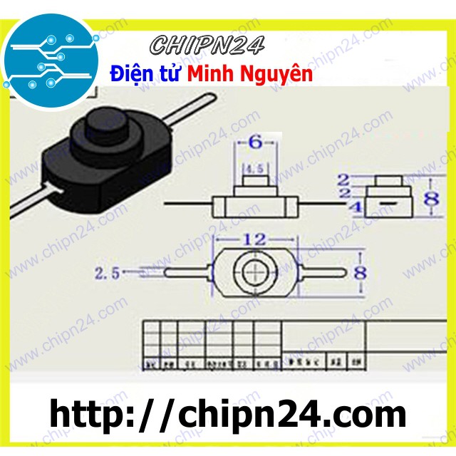 [3 CÁI] Công tắc đèn pin 2P 1208YD ĐEN