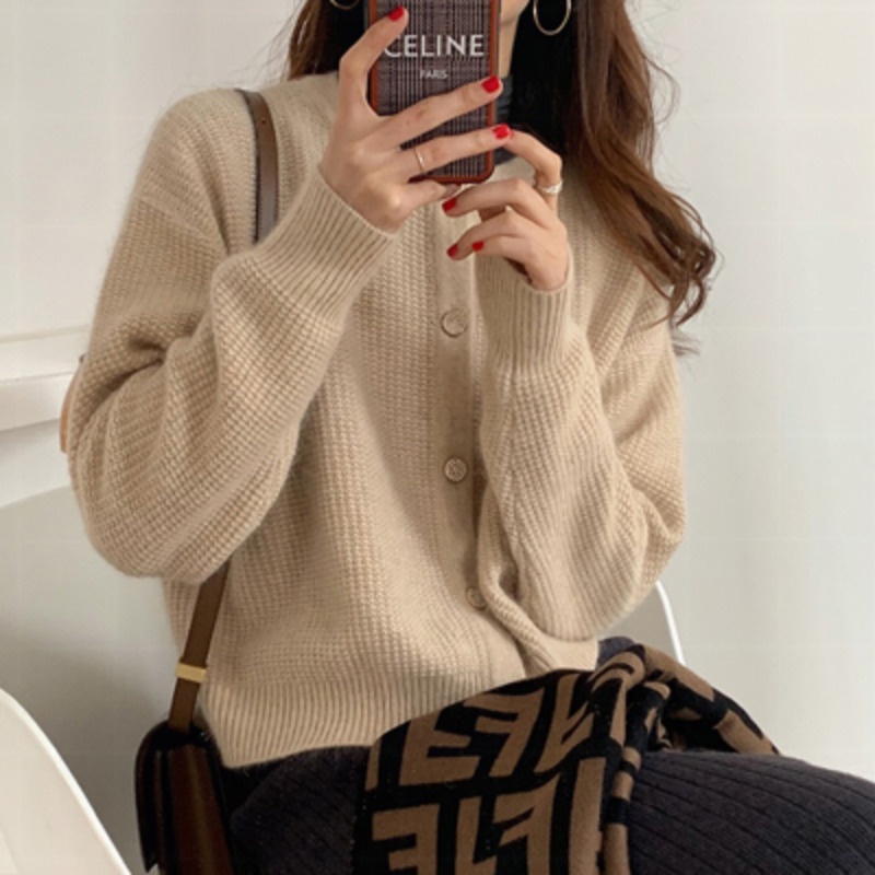 Áo khoác cardigan dệt kim tay dài dáng rộng thời trang xuân thu mới thanh lịch cho nữ