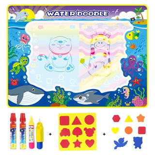 110x80cm Water Drawing Mat & 3 Magic Pens & 1 Brush & 2 EVA Stamp Kids Doodle Painting Toys