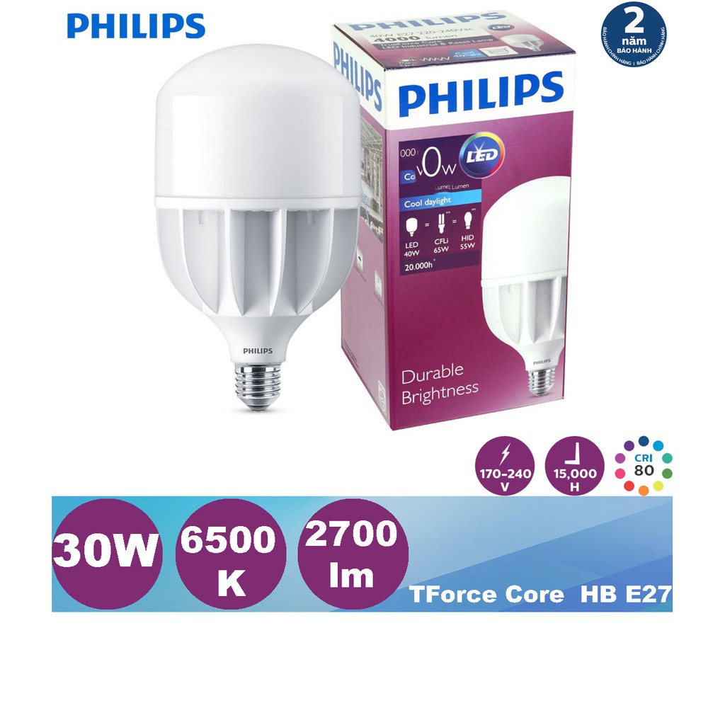 Bóng đèn LED bulb Philips Hi-lumen TForce Core HB 30W 6500K E27 (Ánh sáng trắng)