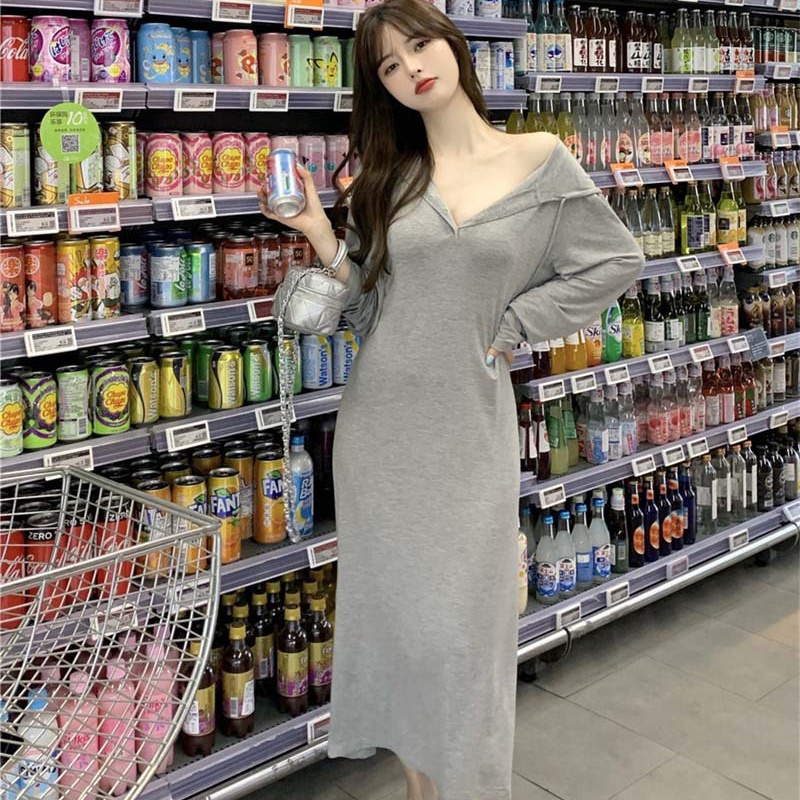 IELGY Đầm dài cổ chữ V nhẹ nhàng