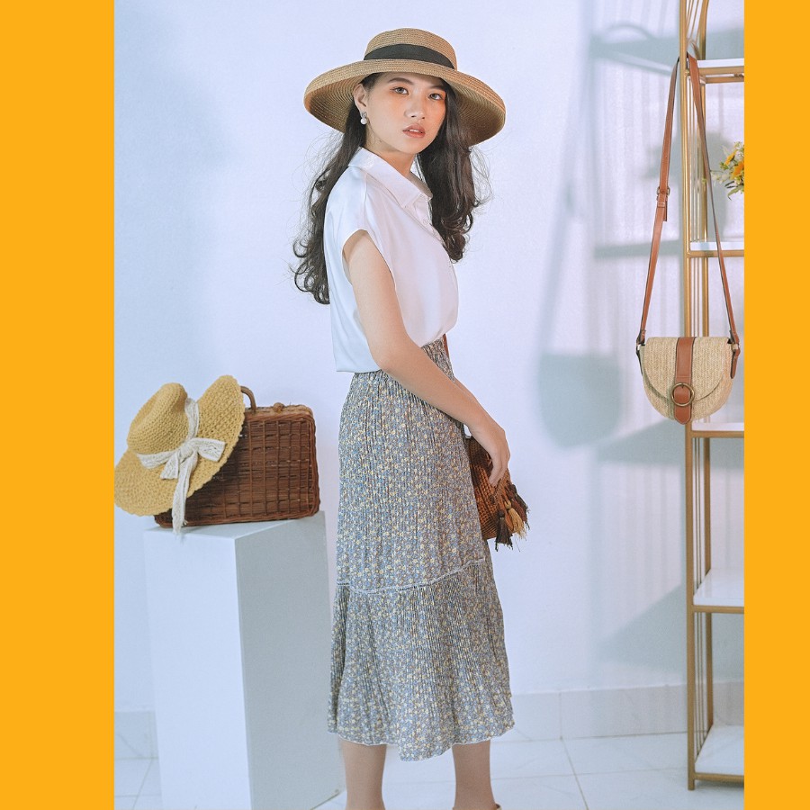 Chân váy hoa nhí dáng dài vintage xếp li 2 tầng nhiều màu hàng cao cấp | BigBuy360 - bigbuy360.vn