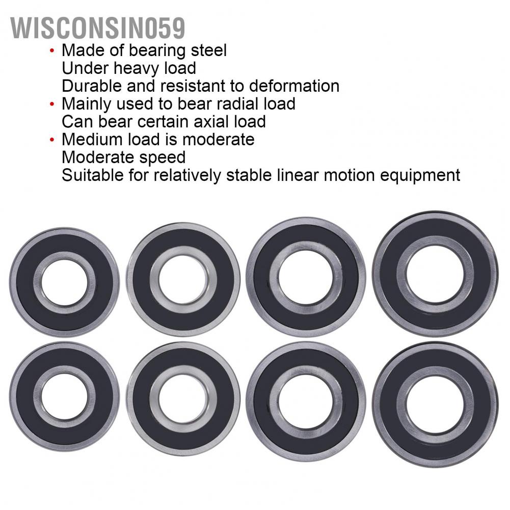 Wisconsin059 2Pcs Deep Grooves Ball Bearings Rubber Sealed Bearing for Relatively Stable Linear Motion Equipment