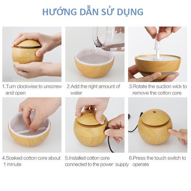 Máy Phun Sương Xông Tinh Dầu Tạo Đổ Ẩm Vân Gỗ Hình Tròn