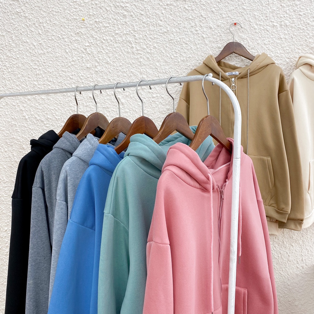 [HÀNG CÓ SẴN] Áo khoác nỉ dài tay May Boutique áo khoác kéo khóa cso mũ trơn màu basic AHZ21D_110.002