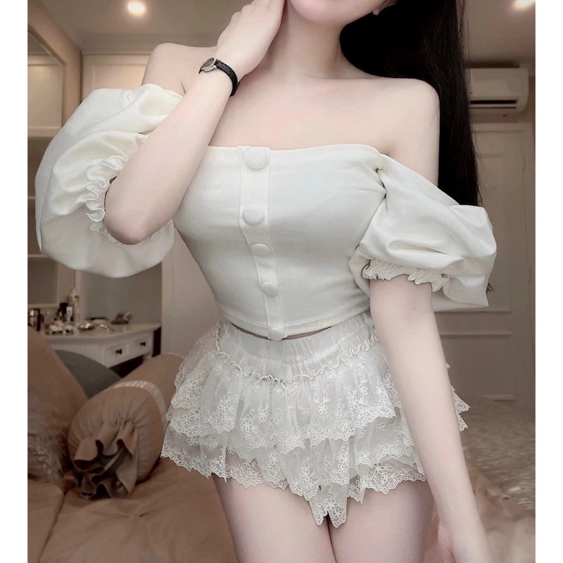 Set chân váy ren tầng phối áo