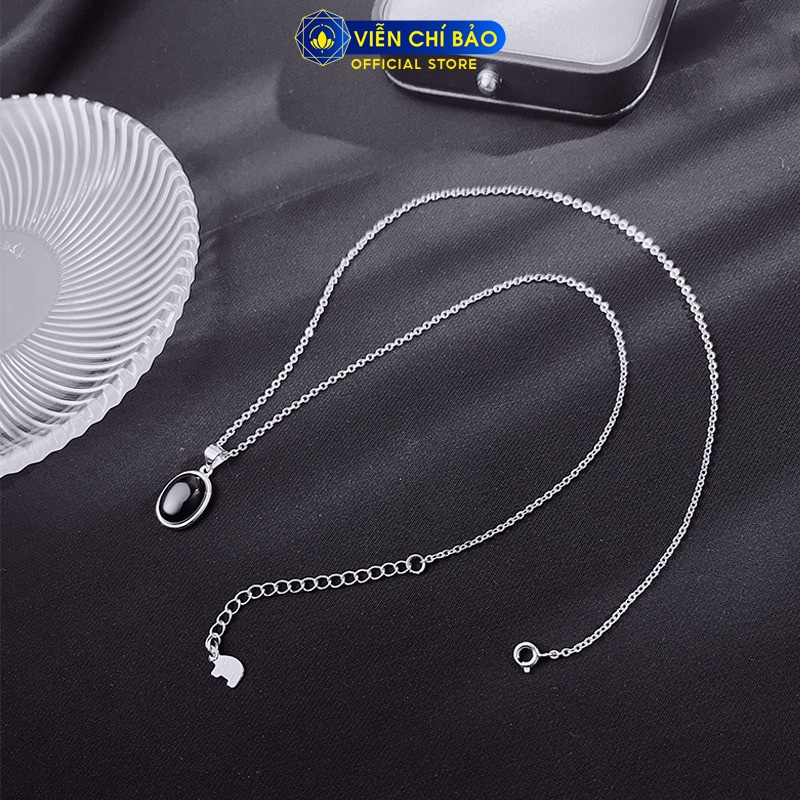 Dây chuyền bạc nữ Đá đen Oval chất liệu bạc S925 thời trang phụ kiện trang sức nữ thương hiệu Viễn Chí Bảo D000165