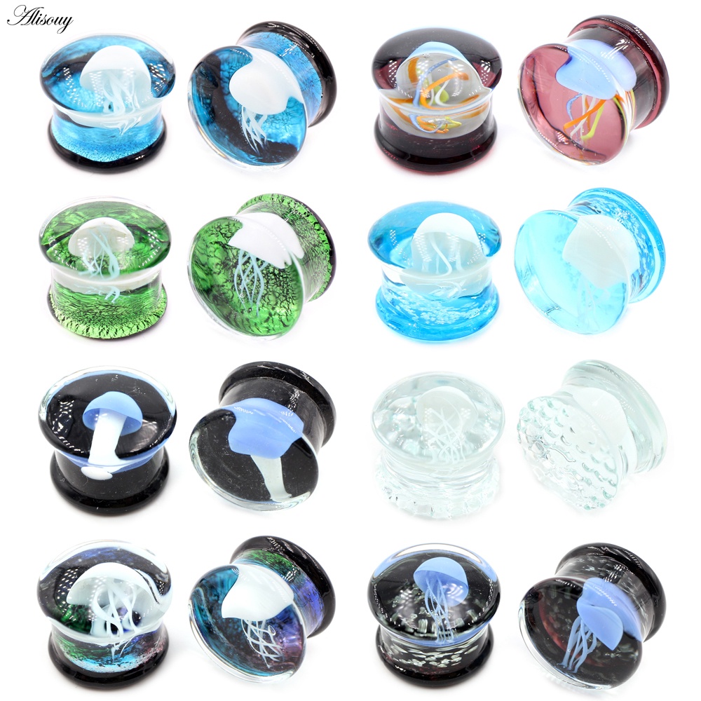 Set 2 Khuyên Nong Tai Thủy Tinh Trong Suốt Dạ Quang Thời Trang Cá Tính