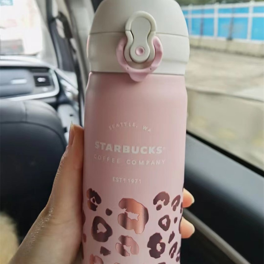 Ly starbucks giữ nhiệt 350ml Họa tiết da báo hồng Hoạt hình Hộp quà tặng chai nước đồng thương hiệu dành cho