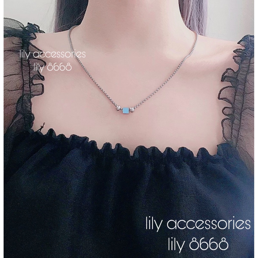 Geometric Necklace dây chuyền vòng cổ titan hình học ô vuông phối bi không gỉ không đen siêu bền nam nữ unisex