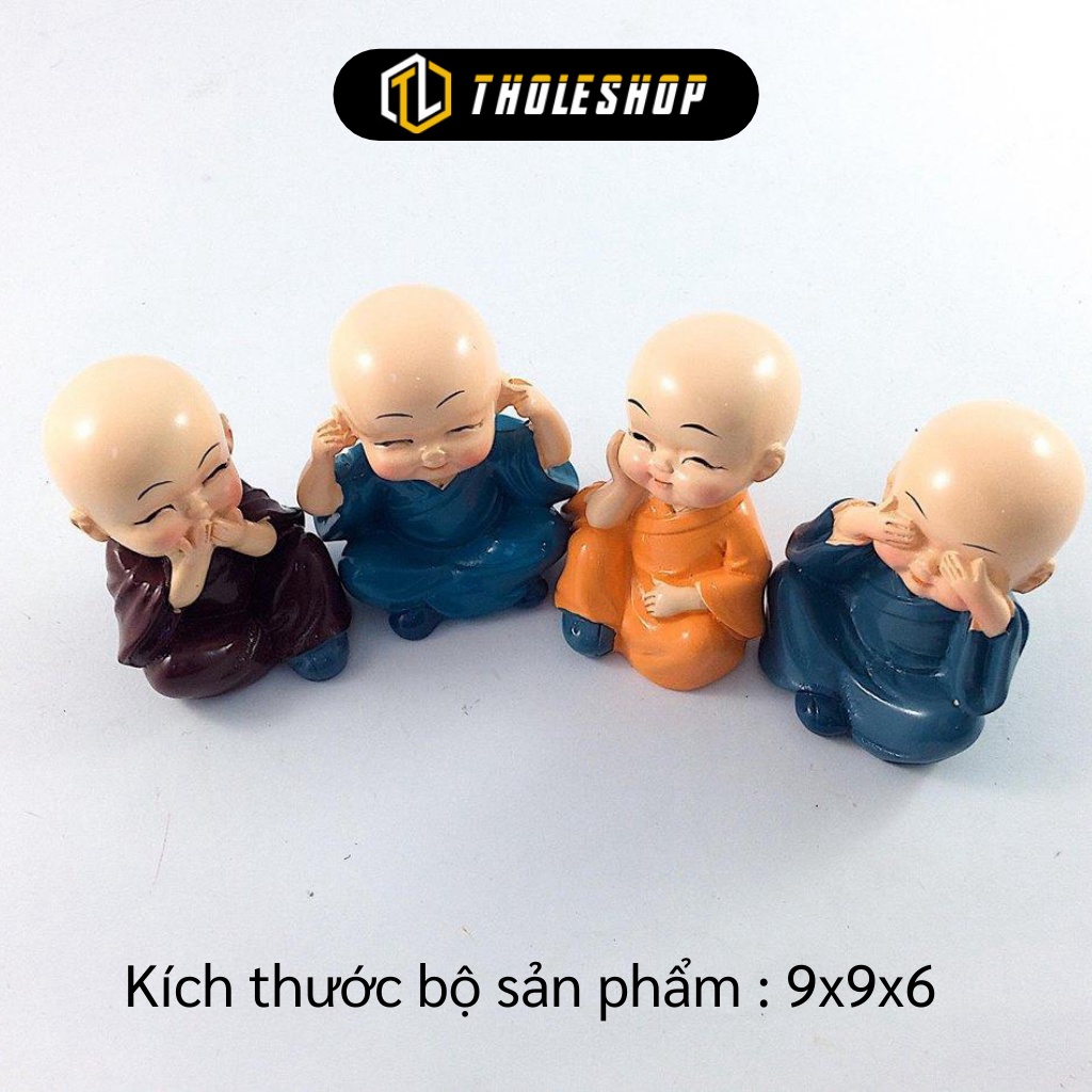 Tượng Chú Tiểu - Combo 4 Tượng Hòa Thượng Trang Trí Xe Hơi, Bàn Làm Việc, Tứ Không 3437